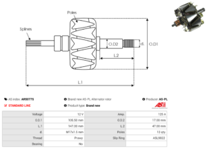 Rotor alternateur AR5077S