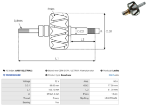 Rotor alternateur AR9015(LETRIKA)