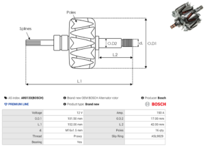 Rotor alternateur AR0133(BOSCH)