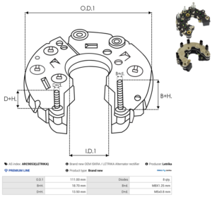 Pont de diode alternateur ARC9053(LETRIKA)