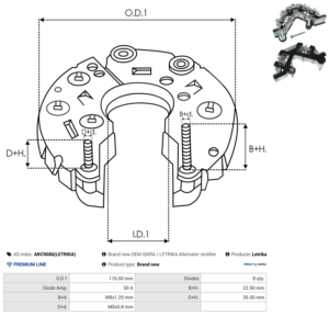 Pont de diode alternateur ARC9086(LETRIKA)