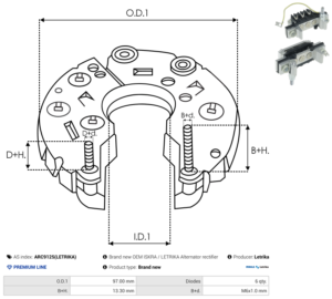 Pont de diode alternateur ARC9125(LETRIKA)