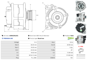 Alternateur A3564(VALEO)