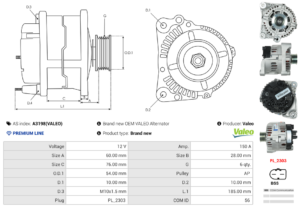 Alternateur A3198(VALEO)
