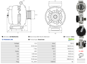 Alternateur A3156(VALEO)