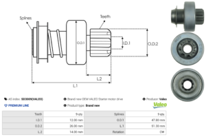 Lanceur / Pignon démarreur SD3009(VALEO)