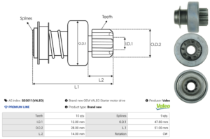 Lanceur / Pignon démarreur SD3011(VALEO)
