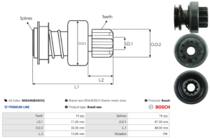 Lanceur / Pignon démarreur SD0349(BOSCH)