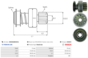 Lanceur / Pignon démarreur SD0364(BOSCH)