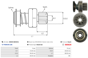 Lanceur / Pignon démarreur SD0261(BOSCH)