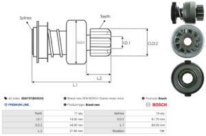 Lanceur / Pignon démarreur SD0197(BOSCH)