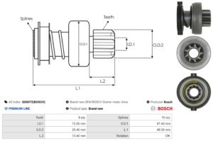 Lanceur / Pignon démarreur SD0072(BOSCH)