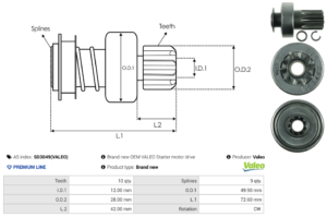 Lanceur / Pignon démarreur SD3049(VALEO)