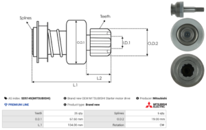 Lanceur / Pignon démarreur SD5145(MITSUBISHI)