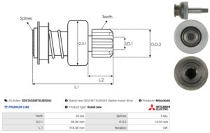Lanceur / Pignon démarreur SD5163(MITSUBISHI)