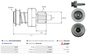 Lanceur / Pignon démarreur SD5187(MITSUBISHI)